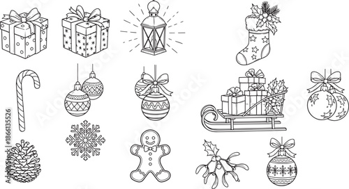christmas icons and objects for holiday decoration and celebration