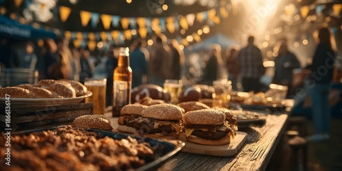 Football tailgate scene with food and drinks before. Gridiron pregame gathering victuals beverage enjoyment festive occasion sporty celebration outdoor recreation nourishment