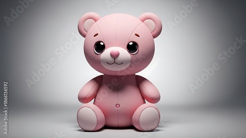 Adorable pink teddy bear toy with a cute face, presented in a clean and minimalist style
