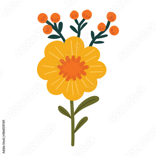 Flower element, Plant vector illustration, Digital flower design, Abstract floral item vector