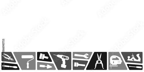 Professional handyman services concept. Vector banner template with repair tools and text space.  Set of repair tools in gray for your web site design, app, UI. EPS10.