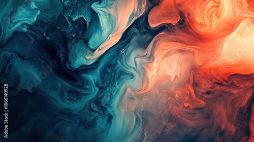 Abstract swirling colors of teal, orange, and peach