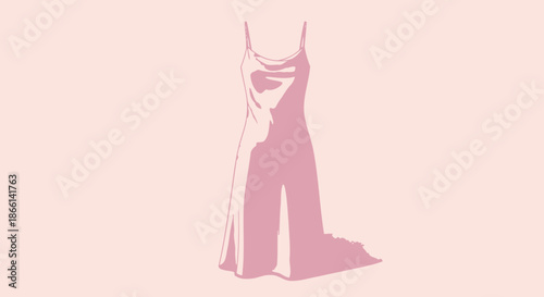 A pink slip dress illustration on a pink background.