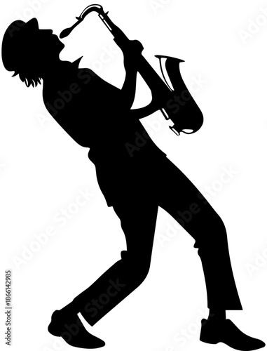 Saxophone Player Silhouette – Jazz Musician Performance Black Vector
