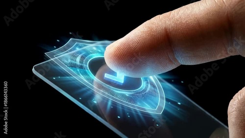Futuristic Hand Interacting with Digital Security Shield and Protection Icon on a Technology Background