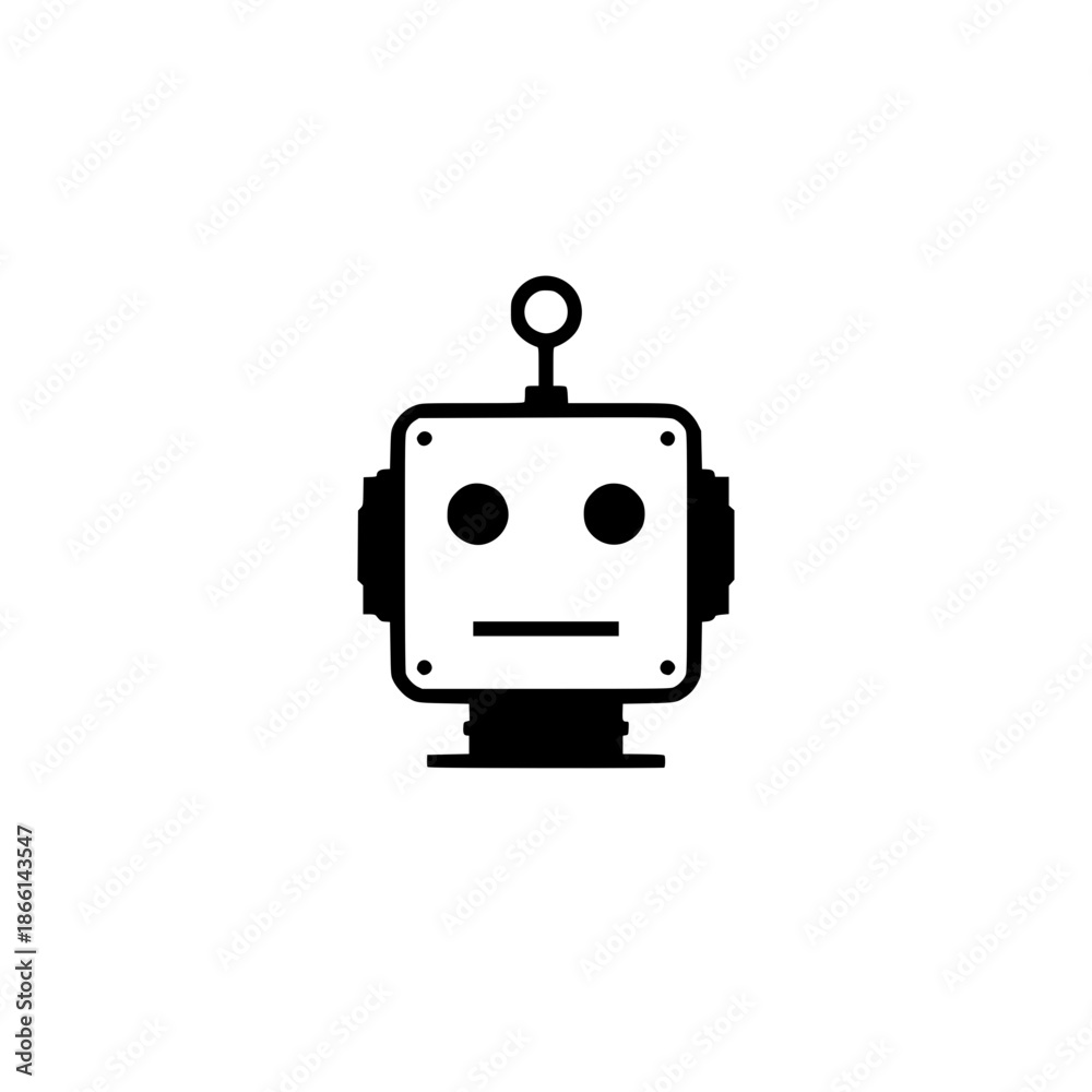 Fototapeta premium Cute robot face vector illustration with antenna, flat design graphic