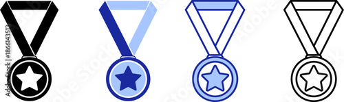 Different designs of medal icons showing star shapes for awards and recognition