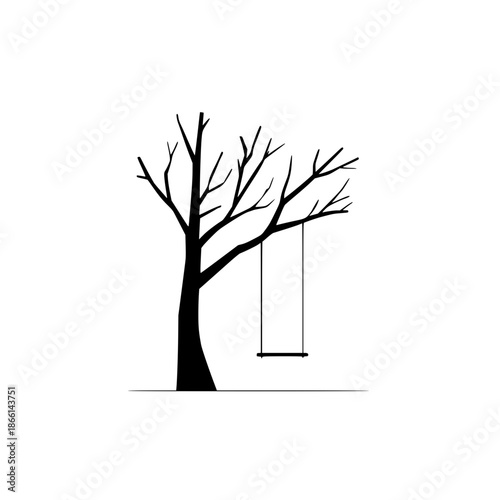 Bare tree with empty swing vector illustration, flat design