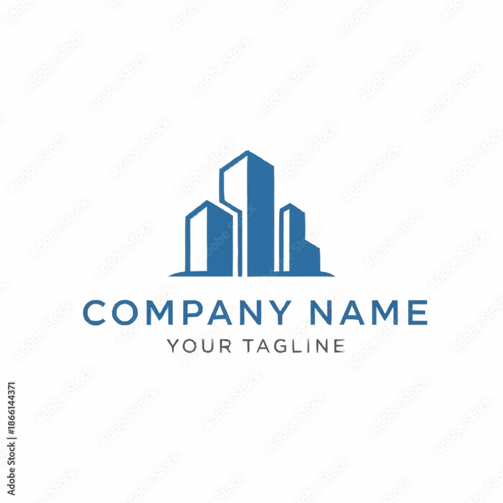 Fototapeta premium Modern blue building skyline logo for company branding.