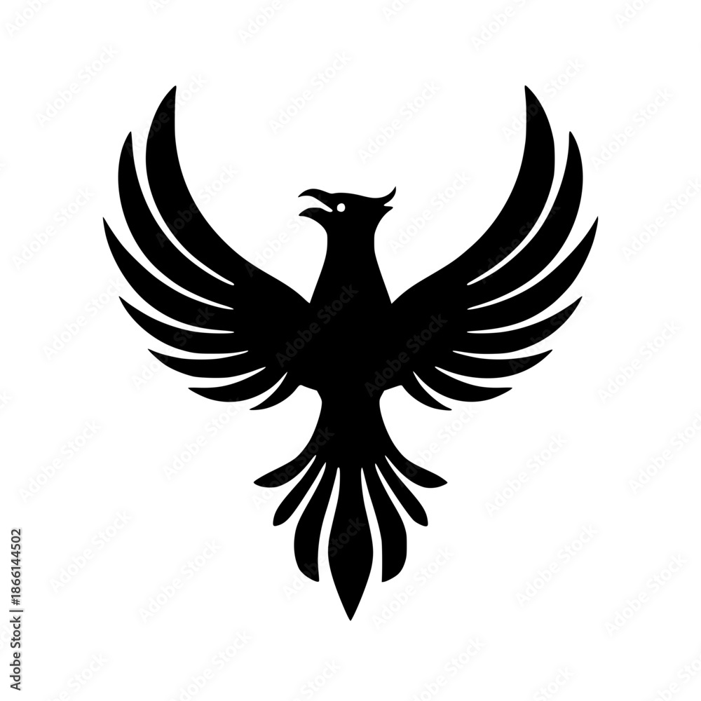 Fototapeta premium Black Phoenix Rising with Spread Wings Vector Illustration