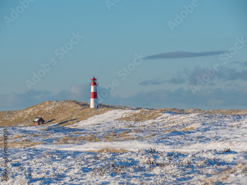 Snowy landscape on Sylt island in Germany