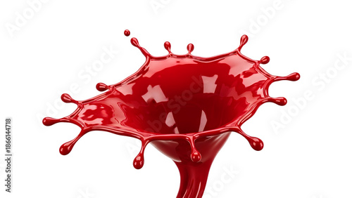 Splash of strawberry or cherry fruit juice PNG. Red berry drink wave. Glossy liquid paint flow element for creative design isolated