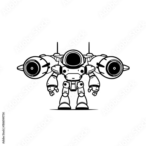 Futuristic astronaut with jetpack standing ready vector illustration