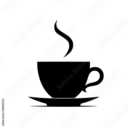Steaming hot coffee cup on saucer vector illustration, flat design