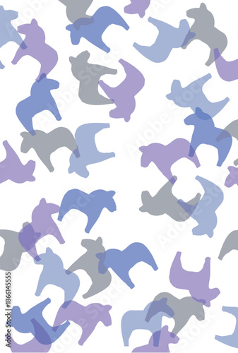 重なりあう馬型の切り絵の背景イラスト　ブルー　Adobe Illustrator Artwork