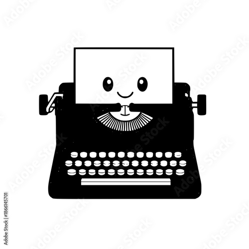 Smiling Typewriter Character Flat Design Vector Illustration