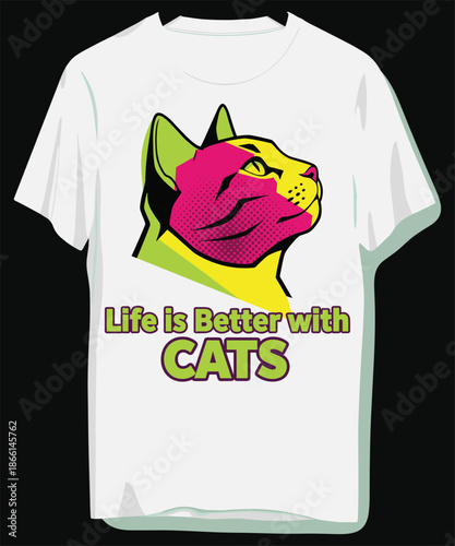 Vibrant cat lover t-shirt design with feline graphic