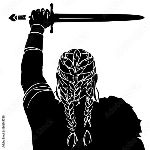 Warrior with Sword and Braided Hair vector illustration