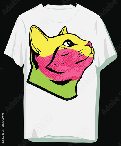 Vibrant cat lover t-shirt design with feline graphic