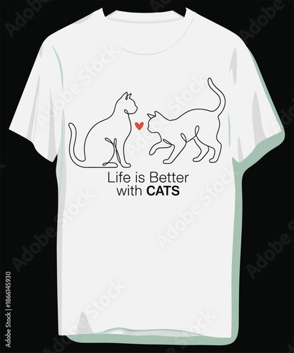 Adorable cats design on white t-shirt for pet lovers