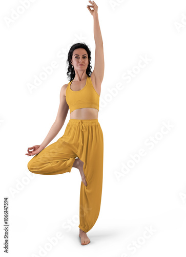 Mockup of yellow wide yoga pants, top, trainer top woman, png, front view