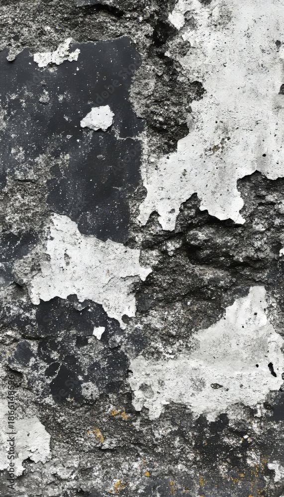 Obraz premium Weathered Facade with Eroded Plaster and Exposed Aggregate Showcases the Beauty of Time s Passage