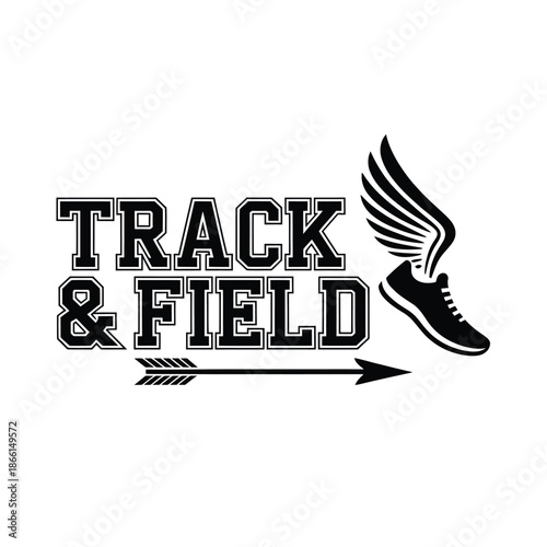 Track and field athletic logo with shoe and arrow