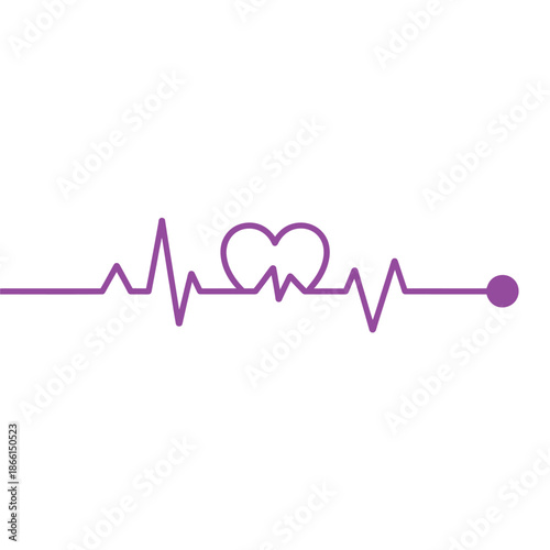 Purple heart rate line with heartbeat rhythm and love symbol
