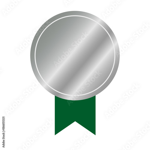 銀色のメダル風バッジと緑リボンのシンプルなアイコンデザイン