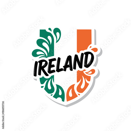 Vibrant Ireland emblem featuring stylized shamrock and harp design