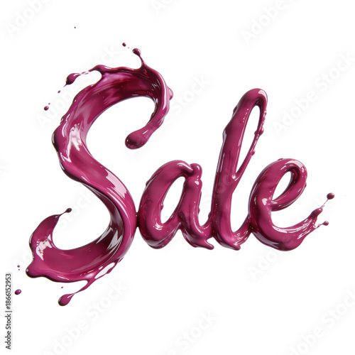 Vibrant pink SALE lettering with liquid splash texture, rendered in glossy 3D style. Isolated PNG clipart for ecommerce discounts, ads, banners, and marketing materials.