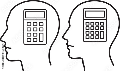 Calculator mind silhouette of man with number pad