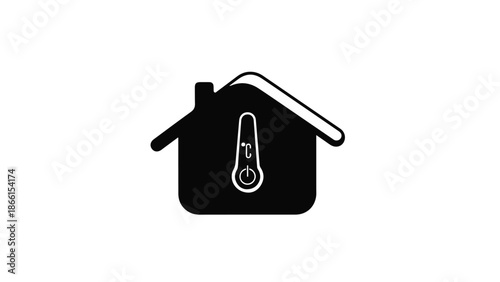 Smart home thermostat icon displaying temperature inside a stylized house