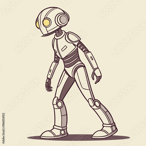 Minimalistic Vector Illustration of a Humanoid Robot, Modern Artificial Intelligence Character Design with Clean Futuristic Lines