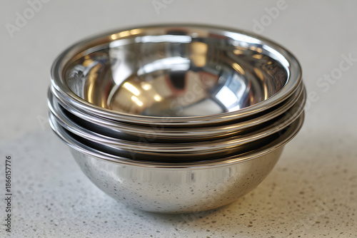 Stack of Stainless Steel Mixing Bowls.