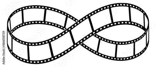 film strip forming infinity loop symbol representing endless cinema, storytelling, video production, and timeless visual media concept