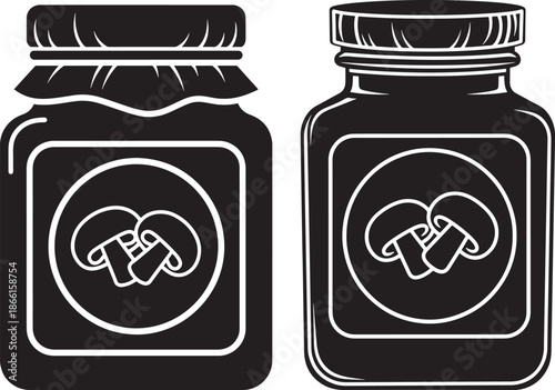 Two mushroom preserved jar silhouette food pickle