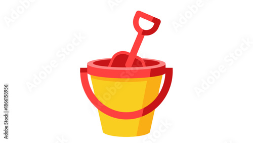 Flat vector illustration of a single sand bucket and shovel (combined as one object)