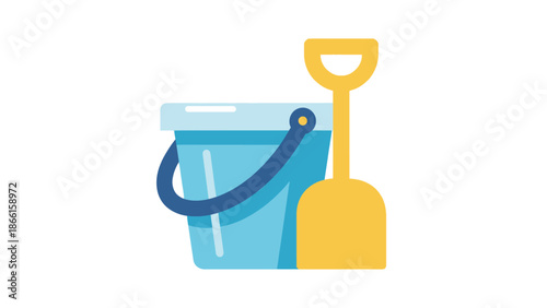Flat vector illustration of a single sand bucket and shovel (combined as one object)