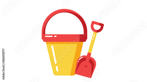 Flat vector illustration of a single sand bucket and shovel (combined as one object)