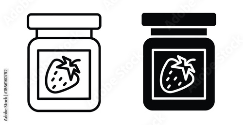 Strawberry jam jar illustration in  line art style. jam jar icons with strawberry labels. strawberry jam in a jar vector illustration template design.