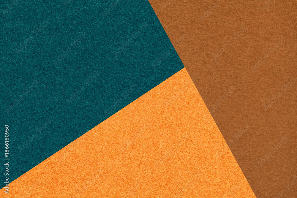 Fototapeta premium Geometric dark teal, orange and brown texture paper background for presentation, banner or card design template