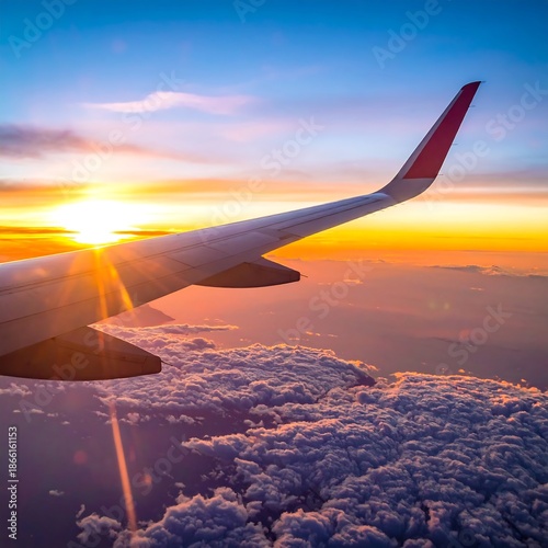 Airplane wing sunset clouds