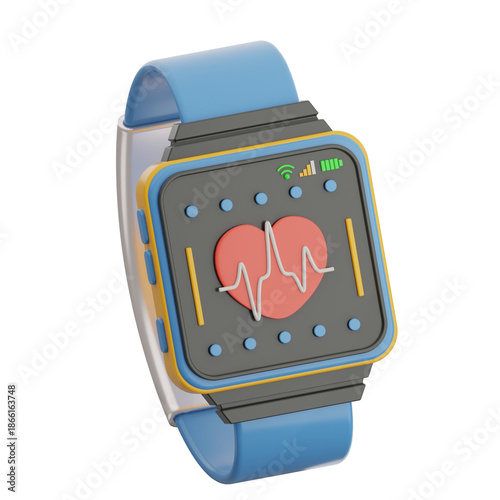 Fotografie Blue smartwatch with clear heart rate reading perfect for fitness trackers, health monitoring articles, and smartwatch advertisement design needs