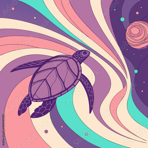 Vibrant Cosmic Nebula Illustration with Deep Blue and Purple Swirls of Galactic Dust and Gas