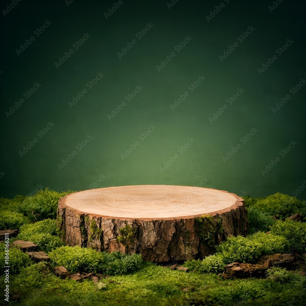 Fototapeta premium A tree stump with green gradient background