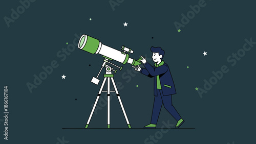 Man Exploring Cosmos Through Telescope Under Starry Night Sky