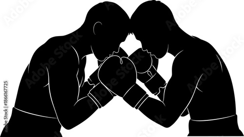 Intense Silhouette of Two Boxers Facing Off in a Fierce Staredown Ready for Combat
