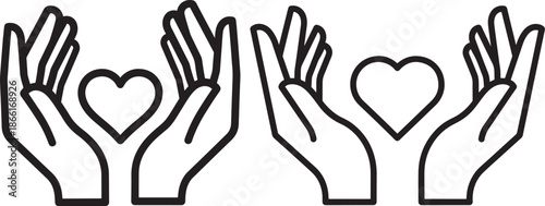 Hands holding heart silhouette for love and care