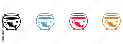 Colorful fishbowls with fish in different vibrant colors